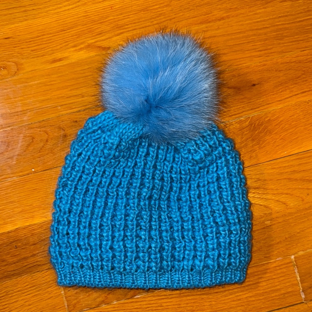 Kyi Kyi Blue Knit Pom-Pom Beanie